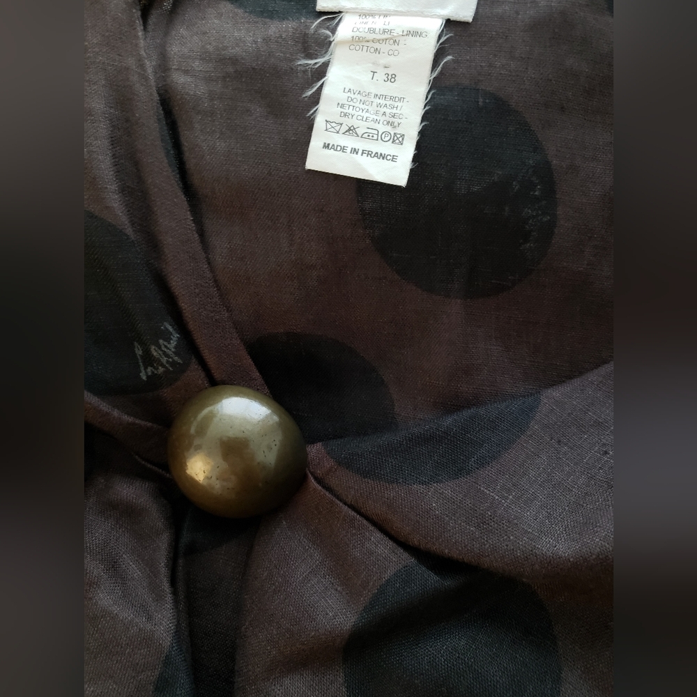 Sonia Rykiel Paris Brown Linen Dress with Black Polka Dots - Picture 4 of 4